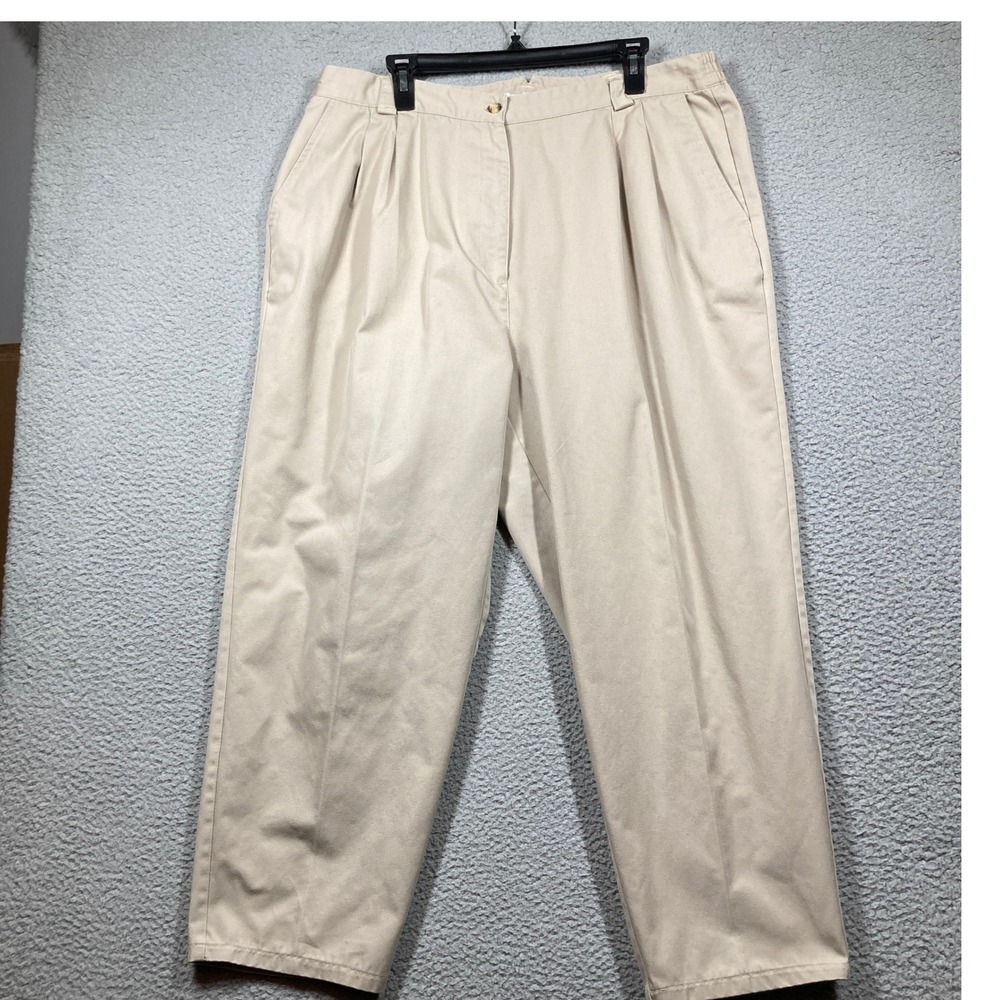 Cabin Creek Pants Womens Plus 20W Khaki Straight Pleated Front Cotton Blend‎